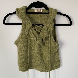 Knitted ruffled-neck crop top/ vest
